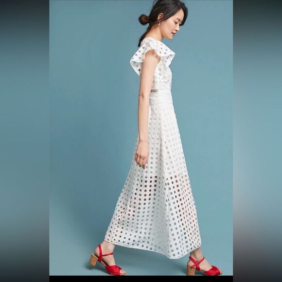 Anthropologie Antik Batik White Eyelet Flutter Sleeve Midi / Maxi Dress - 38 / S - Picture 2 of 14